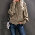 thumbnail image 3 of Ladies Mid Neck Sweater Puffy Sleeve Sweater for Women Loose Long Sleeve Knit Mens Christmas Sweaters Solid Color Sweater Pullover Patterned Quarter Zip Top, 3 of 6