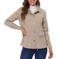 thumbnail image 1 of INSPIRE CHIC Women's Drawstring Waist Flap Pockets Lightweight Utility Jacket Light Khaki XS, 1 of 5
