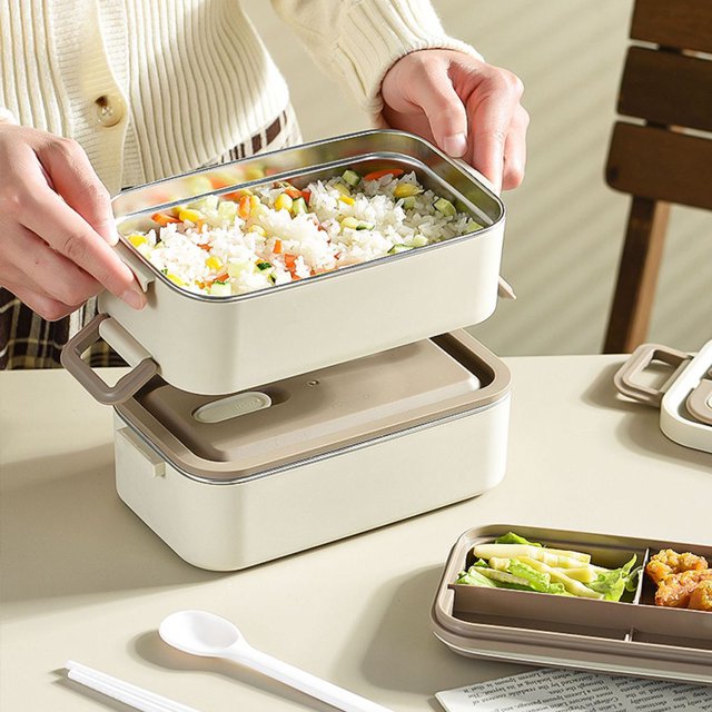 Langgg Warm And Convenient Bento Lunch Box For Office And School Easy To Clean Portable Electric Lunch Box Matte white No thermal bag