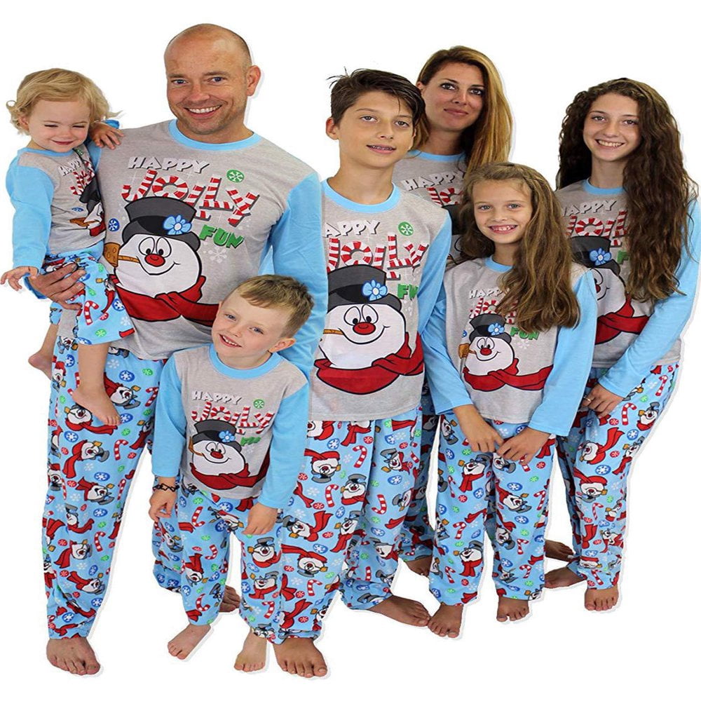 Christmas Pajamas for Family Cute Snowman Print Long Sleeve PJS Set