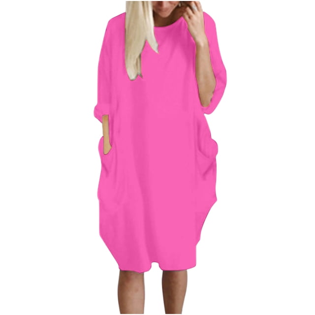 Pompotops Robe Ample pour Femmes avec Poches, Col pour Dames, Hauts Longs Décontractés, Robe Grande Taille en Solde