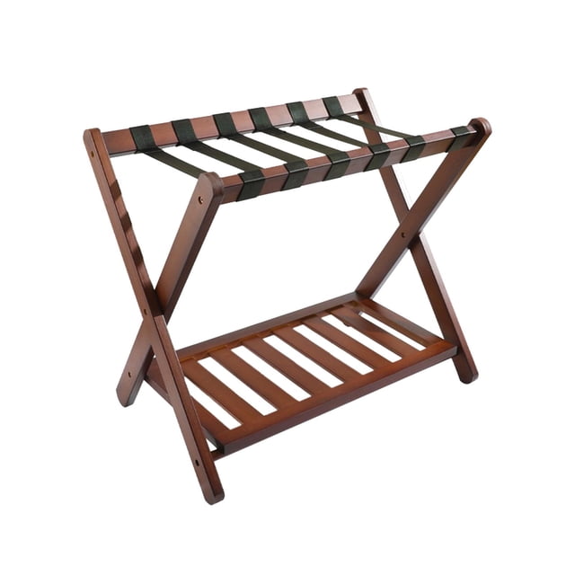 Langgg Folding Luggage Rack Suitcase Stand Multifunctional Sturdy with Nylon Straps Brown 68x45x55cm