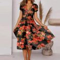 thumbnail image 2 of QIPOPIQ Robes pour Femmes pour Invité de Mariage Fête Manches Courtes Imprimé Col en V Robe Mi-Été Longueur Cuisse Robes Tendance 2023 Offres, 2 of 7