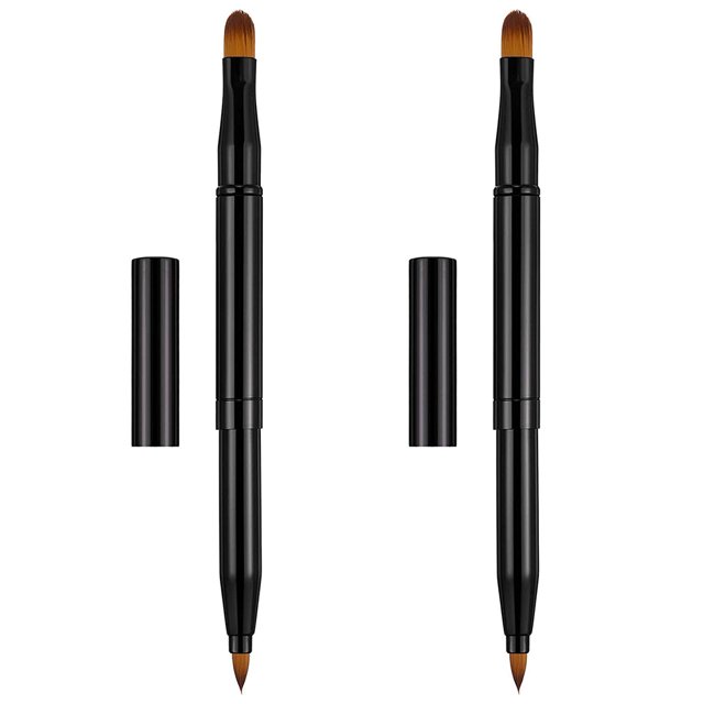 Miangastore 2PCS Retractable Type Lip Brush Double-headed Dual-purpose Makeup Brush (Black)