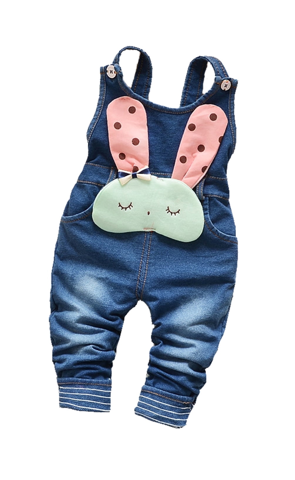 KIDSCOOL SPACE Baby 3D Bunny Cartoon Soft Cotton Knitted Jeans Overalls,2-3 Years