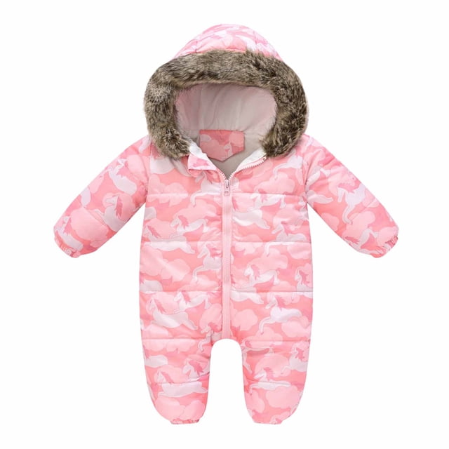 IROINID Liquidation Cache-Couche pour Bébé à Manches Longues Hiver Nourrisson Bébé Imprimé Peluche à Capuche Grenouillère Combinaison, Pink