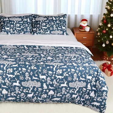 Gogreen 100% Cotton Christmas Duvet Cover Set - 2 Piece Soft Breathable Bedding Set, All Season Comforter Cover with Zipper Closure & Corner Buttons (Christmas Classical, Twin Size)