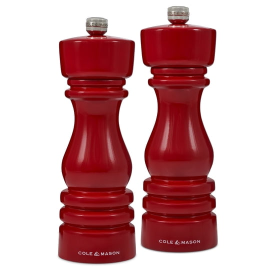 Cole & Mason London Ensemble de Moulins à Sel et à Poivre Rechargeables, Fini Rouge Lustré, 7 Pouces - Mécanisme en Céramique pour Sel, Mécanisme en Acier au Carbone pour Poivre