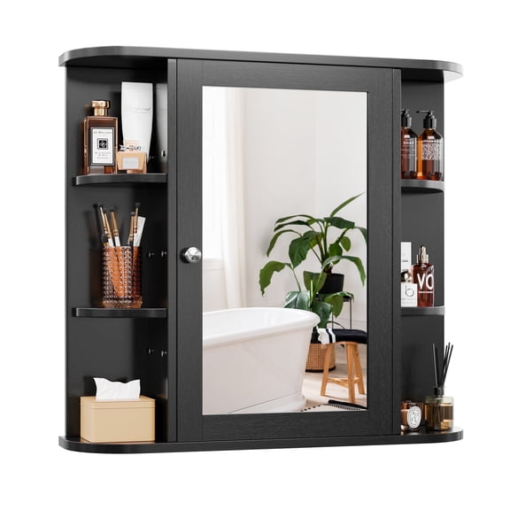 Walsunny Bathroom Medicine Cabinet Wall-Mounted Floor-Standing Storage Cabinet with Mirror Doors,Black