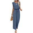 thumbnail image 3 of Jumpsuits for Women Summer Ruffle Sleeves Square Neck Rompers Drawstring Overalls with Pockets Royal Blue M, 3 of 10