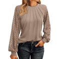 thumbnail image 2 of Timegard Hauts pour Femmes Dentelle Manches Longues Épaules Tombantes Blouse Froncée Automne Décontractée Col Rond T-Shirt Confortable Hauts, 2 of 6