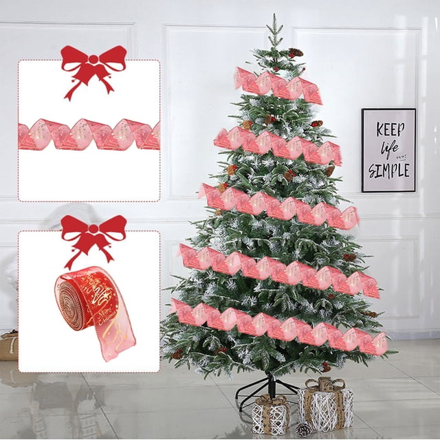Christmas Ribbon with Handmade Bow and Christmas Tree Pattern for Gift Wrapping and Holiday Decor