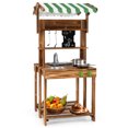 thumbnail image 1 of Gymax Double-Sided Mud Kitchen w/ Canopy Chalkboard Sink & Faucet Cooking Accessories, 1 of 10