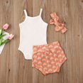 thumbnail image 5 of Infant Baby Girls Summer Suit Set Knitted Suspender Romper Top+Print Short Pants +Headband 3PCS Outfit, 5 of 5
