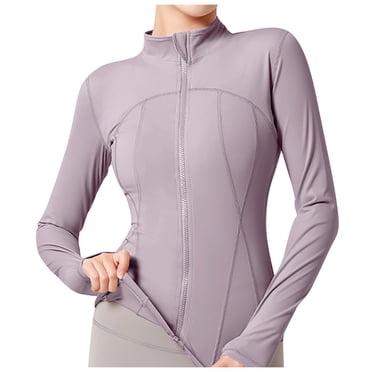 Bmisegm Women's Slim Fit Full Zip Athletic Running Sports Workout Jacket with Pockets Jackets for Women Light Purple S