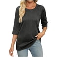 thumbnail image 3 of FAIWAD Hauts Texturés pour Femmes Été Chemises à Manches 3/4 Blouse Décontractée à Col Ras du Cou T-Shirts Basiques de Couleur Unie, 3 of 5