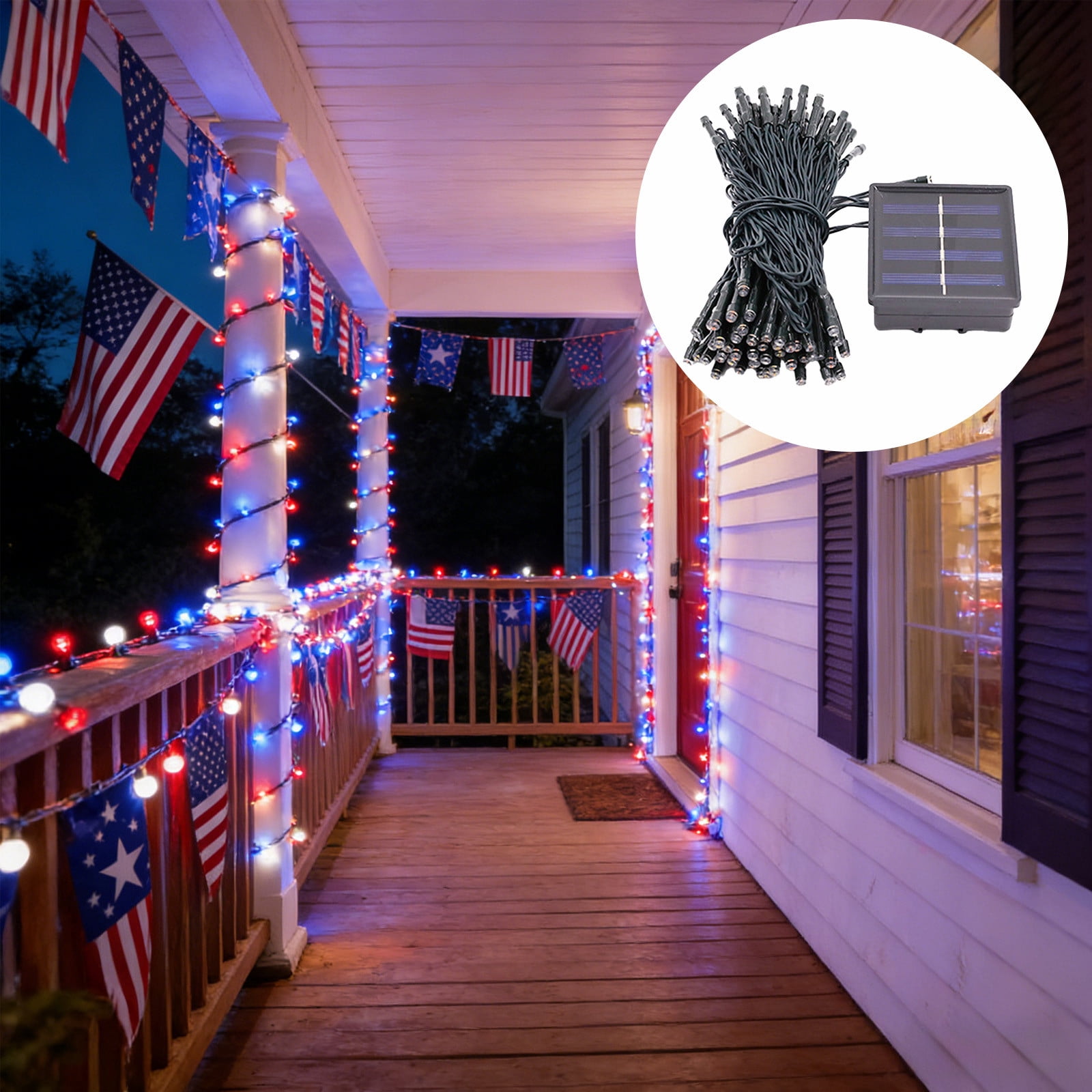 Red White Blue Solar String Lights, Xinsrenus LED Lights For Fourth Of July Decorations, Solar Powered Waterproof 8 Modes Outdoor String Lights For Independence Day Patio Garden