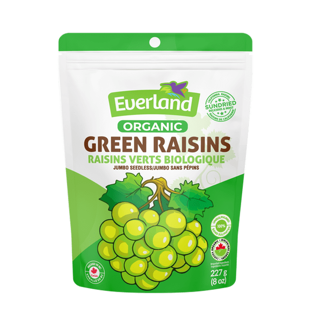 Everland Organic Jumbo Green Raisins, Unsulfured, No Sugar Added, Naturally Sweet Healthy Snack- 227 g