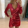 thumbnail image 2 of WTXUE Robe à Manches Longues, Robe à Manches Longues Ajustée pour Femmes, Robe Élégante à Encolure Ajustée pour Dames, Robe à Paillettes pour Femmes, Robes Rouges pour Femmes, Rouge 2TG, 2 of 4