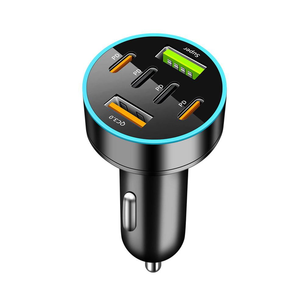 66W Car Charger 4 USB Type C Fast Charging Car Phone With Dis Adapter I4O3