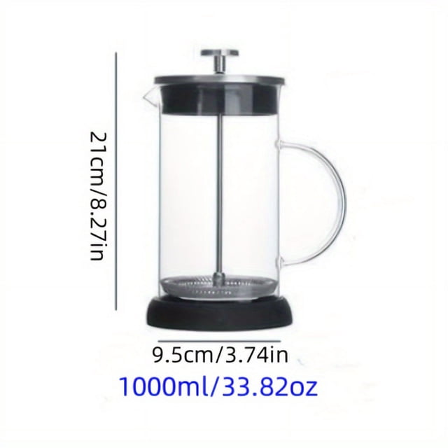 MesaSe 1 Pce Cafetière à Pression Française Classique - Filtre Réutilisable en Verre Borosilicaté Élevé et Acier Inoxydable, Fonctionnement Manuel pour la Maison Ou le Restaurant