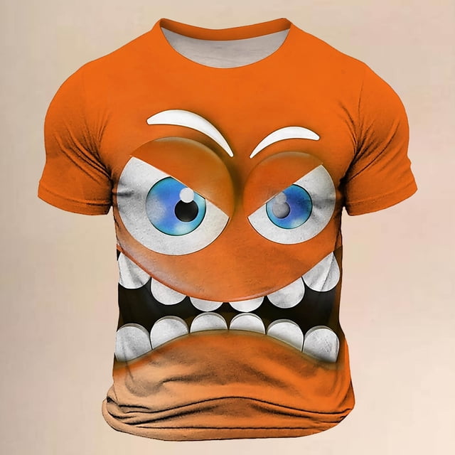 T-shirt à Col Rond à Manches Courtes pour Homme, Printemps Été, Décontracté, Imprimé Émoticône, Coupe Confortable pour Loisirs Quotidiens