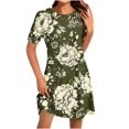 thumbnail image 2 of Ovzne Robes pour Femmes Robe Femme Mode pour Femmes Col Rond Manches Courtes Robe Chandail Imprimée Grande Taille Robe Maxi Manches Courtes Liquidation, 2 of 5
