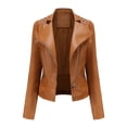 thumbnail image 1 of WEIYLL Womens Fleece Jackets Leather Motorcycle Short Lightweight Pleather Crop Coffee Fall Tops Size 2XL, 1 of 8