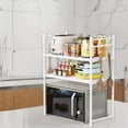 thumbnail image 4 of Iumwxz Microwave Oven Shelf Multi Layer Countertop Kitchen Organizer No Drill Easy Install Durable Space Saving Storage Rack Spice Towel Appliance Holder with Hooks 1 Piece white C, 4 of 6