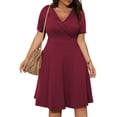 thumbnail image 2 of Robe Bohème Décontractée pour Femmes, Grande Taille, Col en V, Unie, Manches Courtes, Robe Évasée avec Poches, 2 of 6