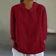 thumbnail image 1 of AherBiu Chemises en Lin pour Femmes Manches 3/4 Col à Revers Style Rétro Hauts Décontractés Amples Mode Automne 2024 Blouses, 1 of 5