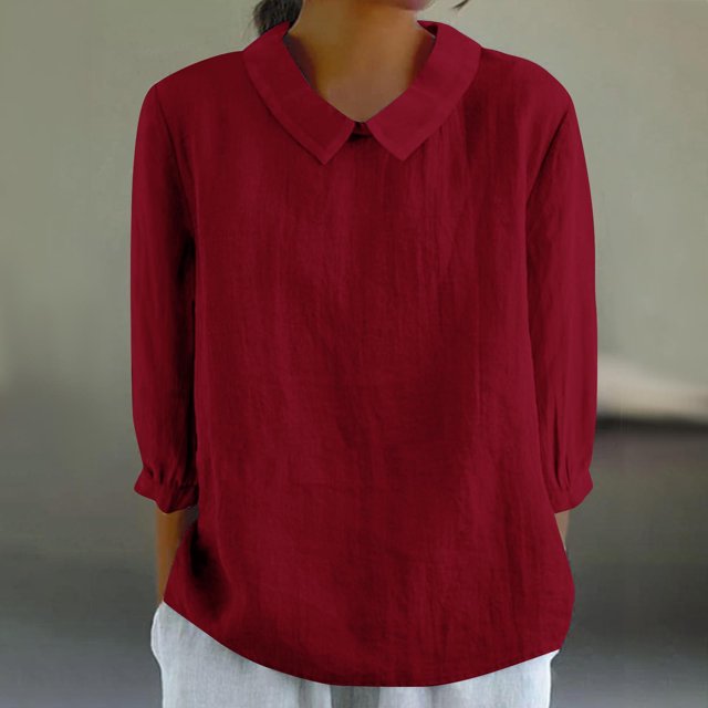 AherBiu Chemises en Lin pour Femmes Manches 3/4 Col à Revers Style Rétro Hauts Décontractés Amples Mode Automne 2024 Blouses