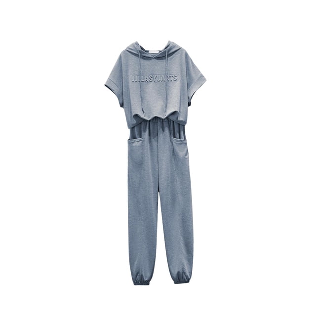 Ensemble de Survêtement pour Femme 2 Pcs, Chandail à Manches Courtes et Pantalon Long, Ensemble Jogger TG