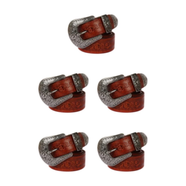 Ruiboury Embossed Pattern Belt With Fine Craftsmanship For Vintage And Western Looks Long Fashion Embossed Pattern Rivet Belt Long flower brown 110cm 5Set