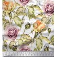 thumbnail image 1 of Soimoi Poly Georgette Fabric Leaves & Rose Flower Decor Fabric Printed Yard 52 Inch Wide, 1 of 3