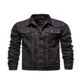 thumbnail image 1 of Men Denim Jacket Solid Color Lapel Button-Down Coat Casual Slim Fit Jacket, 1 of 5
