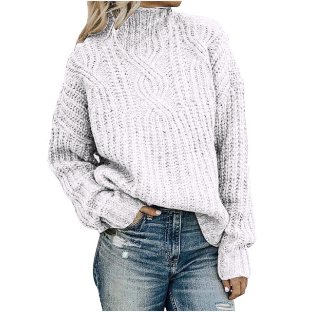 IROINID Liquidation Hauts pour Femmes Grande Taille Décontractés Unis à Manches Longues Col Roulé Hauts d'Automne Blouse T-Shirt, Blanc