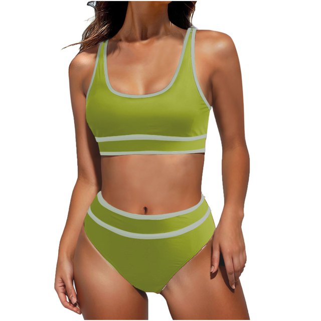 FAIWAD Womens 2 Piece Swimsuits Sports Color Block Bikini Sets Removable Bra Pad Full Coverage Bathing Suits for Girls