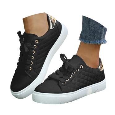 Mepaouo Womens White Tennis Shoes Black Leather Fashion Sneakers Ladies Casual Running Walking Shoes