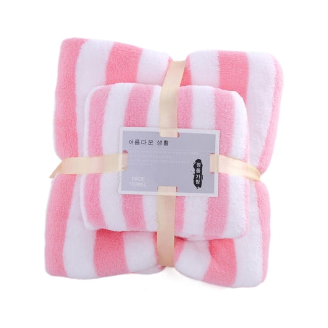 VogueV Plush Bath Towel & Washcloth Set - Ultra-Soft Quick-Dry Combo Pink