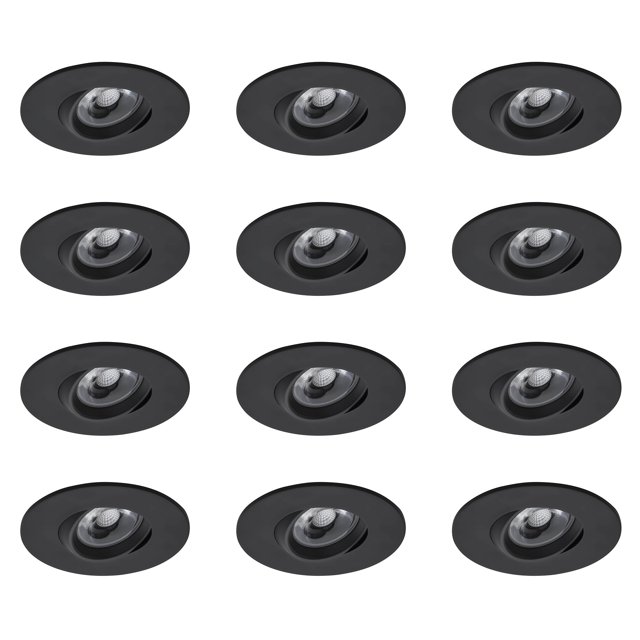 Round 3 inch Black LED Recessed Ceiling Down Light - 4000K Cool White - 12 Pack