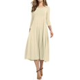 thumbnail image 1 of Round Neck Mid-sleeve Solid Color Big Swing Dress Patchwork Stitching 3/4 Sleeve Round Neck Swing Mid-length Dress, 1 of 3