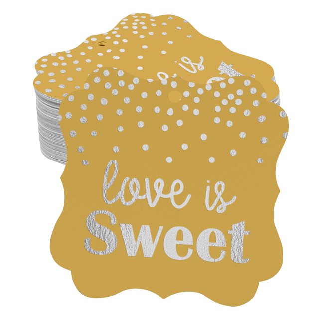 Inkdotpot Pack Of 50 Love Is Sweet Wedding Paper Tags DIY Craft Bracket Shape Real Silver Foil Hang Tags