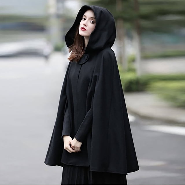 Simua Trench-Coat pour Femmes Cape à Capuche Long Ouvert Poncho Poncho Cardigan