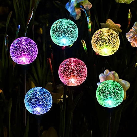 SOLPEX Lampes Solaires de Jardin, Ensemble de 6 Lampes Solaires d'Extérieur, Grandes Sphères de Jardin Multicolores d'Extérieur Étanches, Boules en Verre Fissurées à DEL pour Décorations Solaires de Jardin