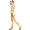 thumbnail image 4 of Girls Shiny Metallic Long Sleeve Unitard Spandex One Piece Wet Look Kid Bodysuit, 4 of 5