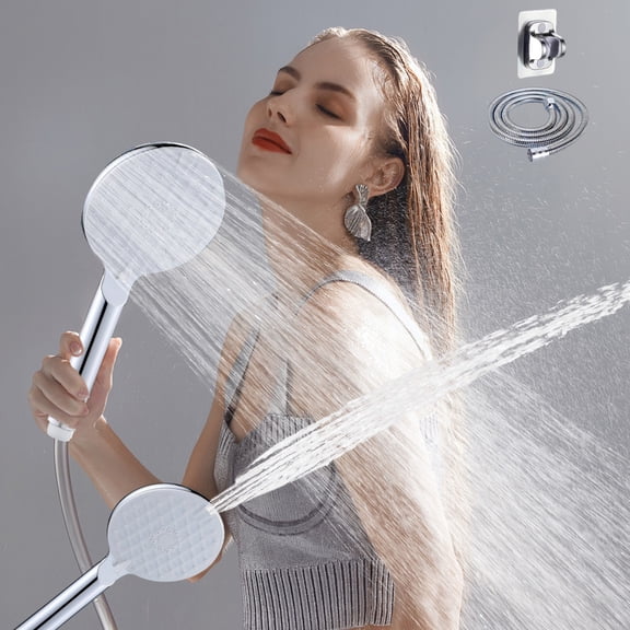 HOARBOEG Three-piece Suit Lattice Supercharged Shower Household Airbrush Large Panel Settled Gear Shower Shower Howerhead With A 1.5-meter Tube And A Stand
