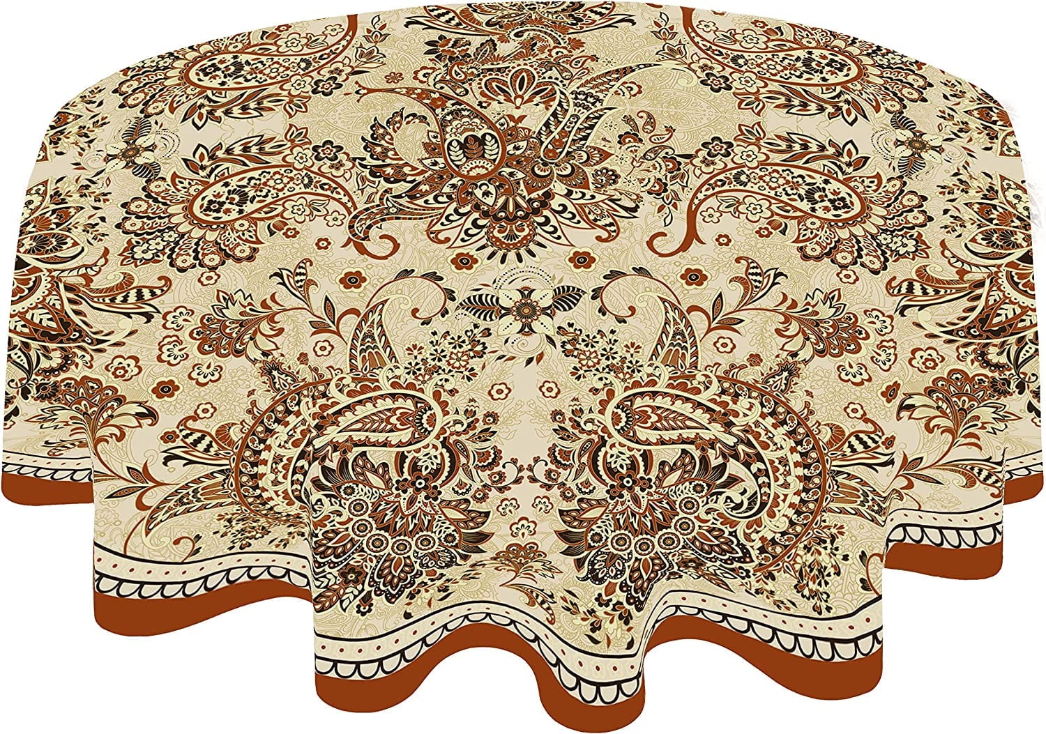 Nappes Paisley, Nappe Paisley Brune Figurée Ronde 60 x 60, Nappe Bohème Résistante aux Plis et Lavable, Parfaite pour le Souper en Cuisine, Fête, Réunion de Famille, Souper Festif