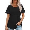 thumbnail image 1 of Dealovy Hauts d'Été pour Femmes Chic Décontracté Manches Courtes Plissées Col Ras du Cou T-Shirts Amples Unis Tuniques pour Dames, 1 of 7