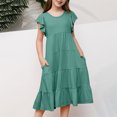 thumbnail image 2 of Milgrthf Robes Filles Enfants Été Robe à Manches à Volants à Double Couche 6-12 Ans Vert, 2 of 8